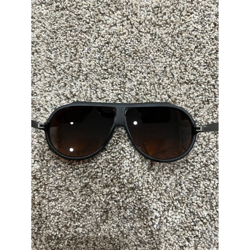 Turbo Vintage Aviator Sunglasses Matte Black Amber Lens UV Blue Light Block NEW